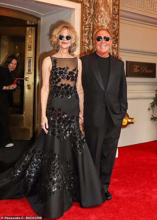 Meg Ryan and Michael Kors show off their sunglasses at night at the Met Gala 2024