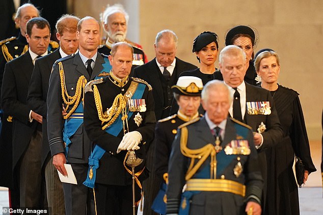 September 14, 2022: Harry and Meghan with other royals at the Queen's funeral in London