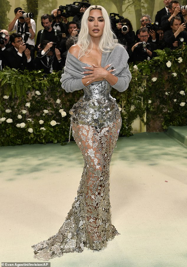 Kim was the talk of the town at the 2024 Met Gala in New York on Monday in her skimpy Maison Margiela Artisanal corset dress by John Galliano.