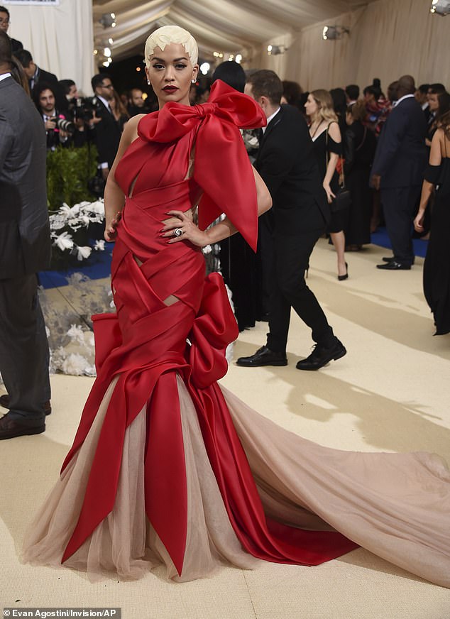 Rita looked incredible when she attended the Met Gala in 2017 in a red ribbon woven silk Marchesa dress.