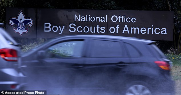 Cars drive past the Boys Scouts of America headquarters in Irving, Texas, on February 12, 2020.