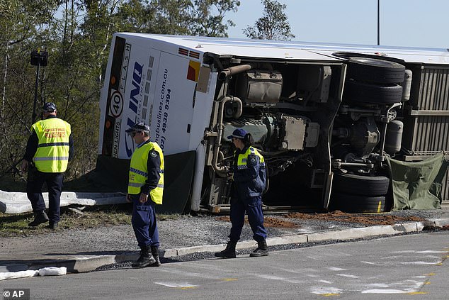 The bus flipped on its side after Button lost control while transporting guests to the wedding.