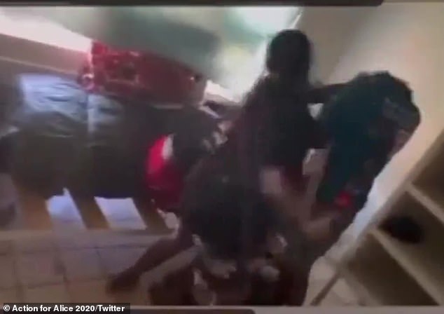 The mother is heard screaming as her attackers unleashed punches and kicks on her, as well as pulling her hair as she desperately tried to defend herself.