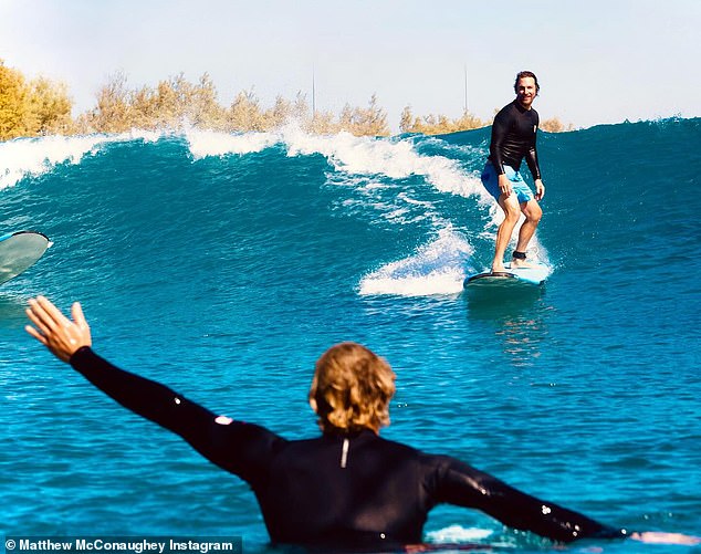 The actor, 54, shared snaps from his recent surfing session on Instagram, captioning them 