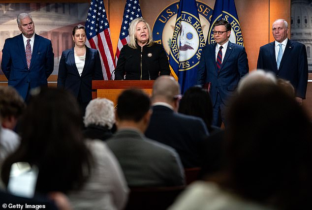 Rep. Debbie Lesko speaks during a press conference with House GOP leadership touting her 