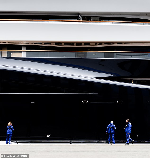 Dubbed 'Project 821', the 390-foot (119-metre) long superyacht (above) is designed to run on 'green' hydrogen gas; although to store it in liquid form, this gas must be stored cryogenically at an incredible -423.4 degrees Fahrenheit in carefully designed double-walled tanks