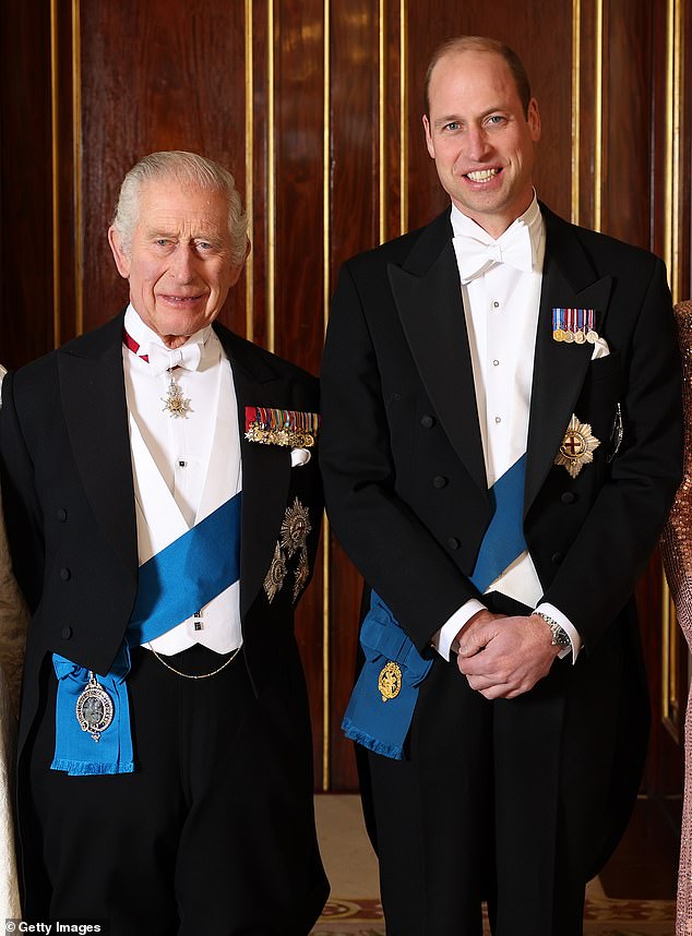 Last night, Buckingham Palace announced that Prince William and his father would attend a joint engagement next week at which the heir will be appointed colonel-in-chief of the Army Air Corps.  Pictured: Charles and Prince William in 2023