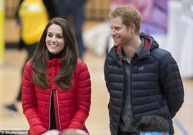 Harry is not expected to see his brother Prince William, who will be out of the capital on Thursday and Friday, or his sister-in-law Kate Middleton, whose cancer treatment continues.  Pictured: Kate and Harry at the Heads Together event on February 5, 2017.