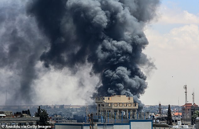 Smoke rises after the Israeli airstrike in Rafah, Gaza, on May 7, 2024.