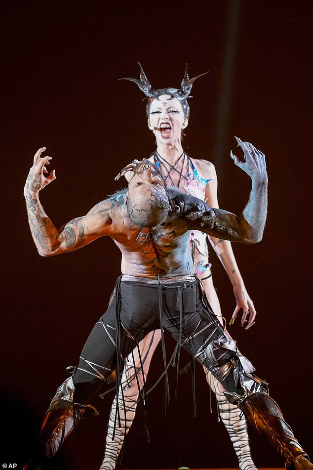 Bambie Thug, 31, a non-binary artist from County Cork, performed a spectacular performance of his song Doomsday Blue for the crowd in Malmo, Sweden.