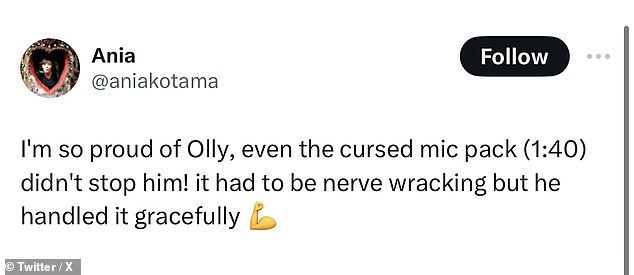 Viewers praised Olly for persevering and continuing to do a job 