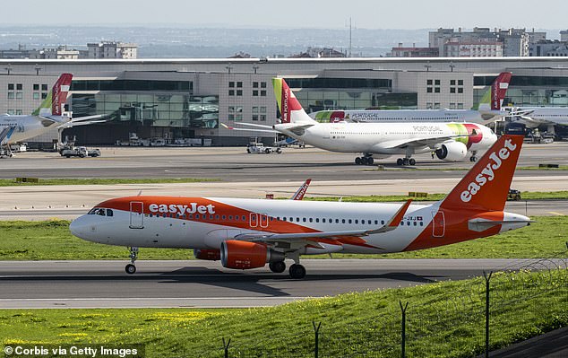 The easyJet plane was fully boarded and ready to depart in Lisbon on Sunday when the pilot used the intercom to excuse the passengers, video shows (file photo)