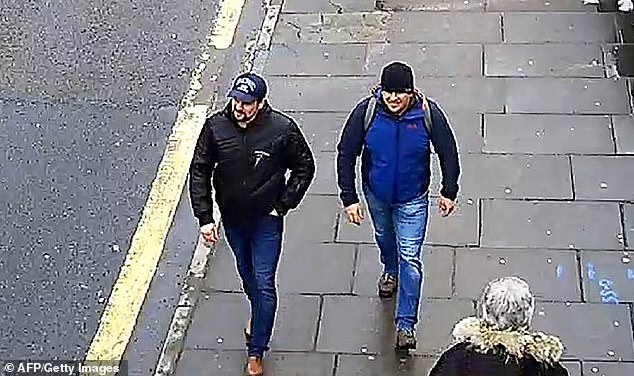 Although Russia has regularly denied carrying out attacks on foreign soil, Moscow has long been suspected of waging a shadow war across Europe. Pictured: Two Russian GRU agents, Alexander Mishkin and Anatoliy Chepiga, who allegedly carried out a poisoning attack in Salisbury, UK, in 2018, appear in CCTV footage from the city.