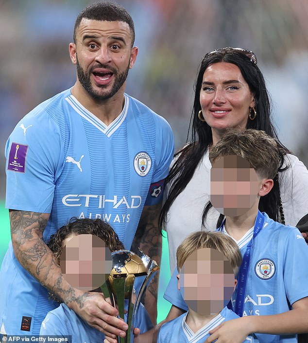 Meanwhile, the footballer is said to be considering leaving Manchester City and the Premier League to move to Saudi Arabia at the end of the season (pictured with wife Annie and children).
