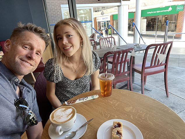 Claudia (in the photo) with her father a few days after being discharged from the hospital