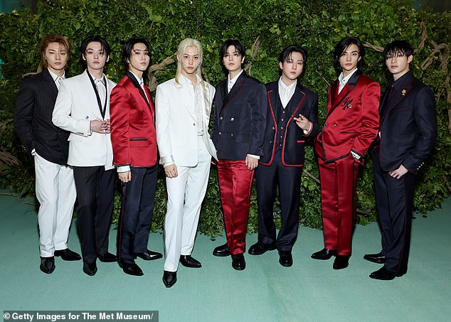 The eight-member band consists of Changbin, Hyunjin, Bang Chan, Lee Know, Felix, Seungmin, and IN and Han, photographed posing together at the Met Gala Ball on May 6.