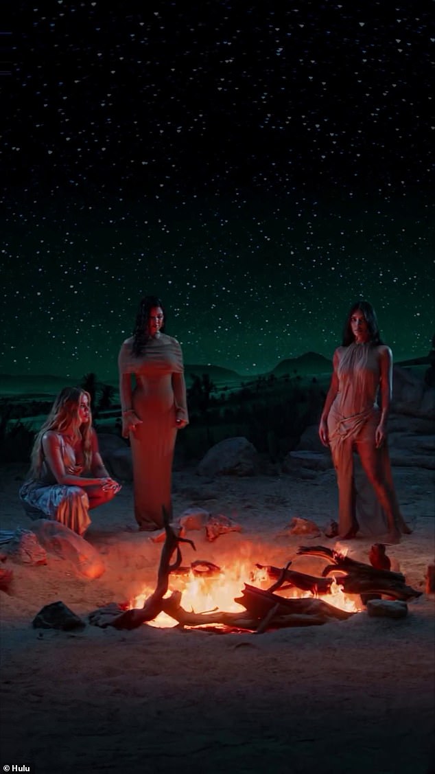 All of the women on the reality show were seen gathered by a fire in a desert setting at night.