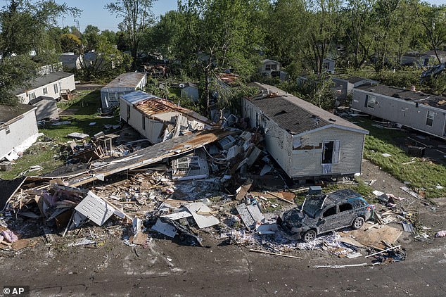 Crews are working to clean up a mobile home park that was destroyed by the storm in Kalamazoo.