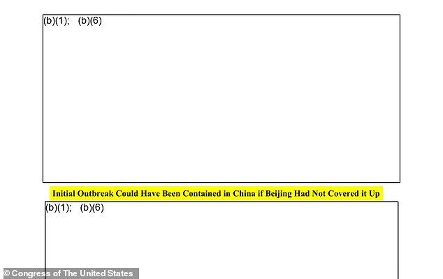 The above shows redacted emails released by the State Department related to the investigation into the origins of Covid-19.