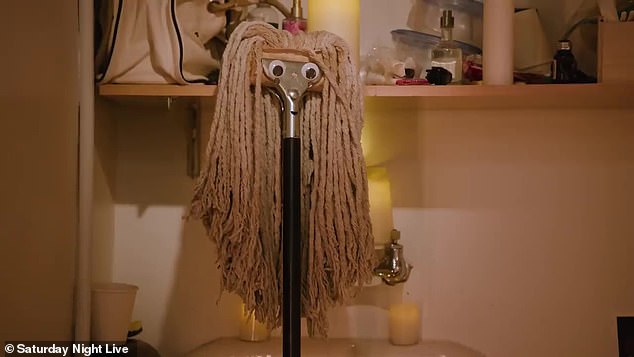 After explaining to him that he had no reason to come out of the closet, where he has everything he needs, including his dear friend Kenny, who turned out to be a mop with googly eyes.