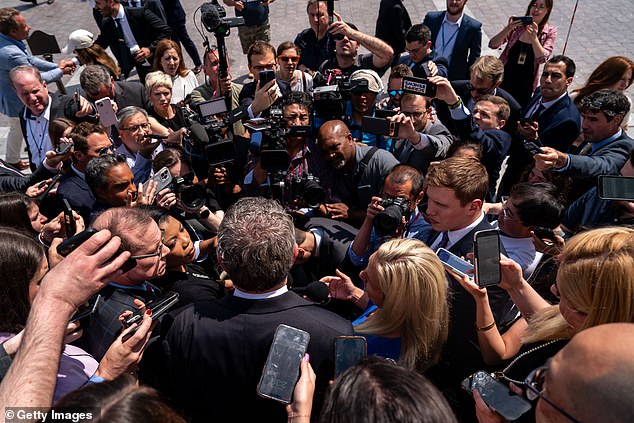 Reporters surround MTG and Massie to see if they will try to oust President Johnson