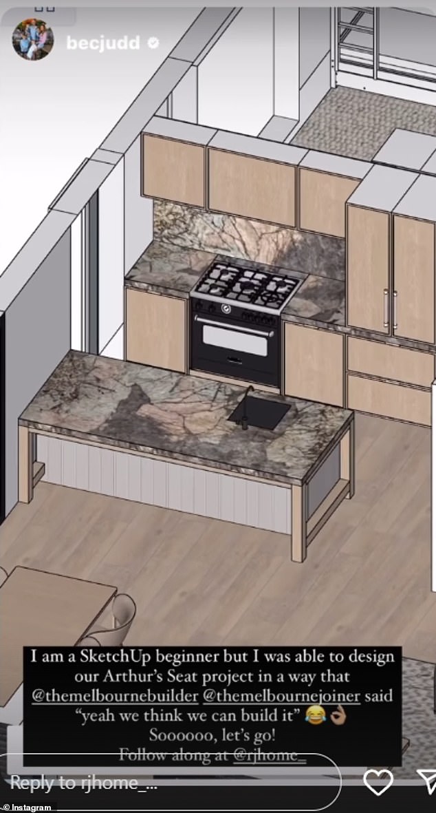 The AFL WAG, 40, shared some of the stunning kitchen sketches she had designed which were sent to her builders.