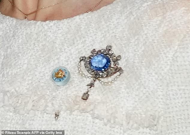 Next to the sentimental jewel was a small rosette representing the Order of Seraphim, Sweden's most distinguished order, which was awarded to Mary on Monday.