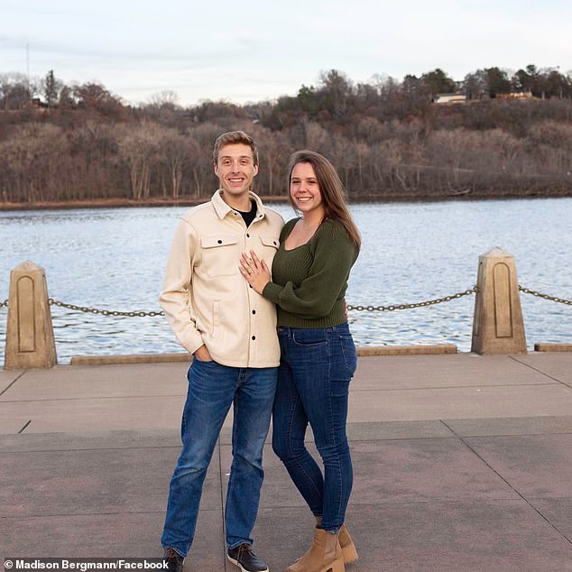 Bergmann, photographed with her fiancé, allegedly rubbed the victim's thigh and calves during independent reading time.