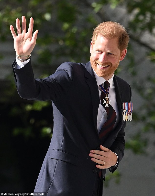 Prince Harry greeted veterans and royal observers as he arrived at the ceremony.