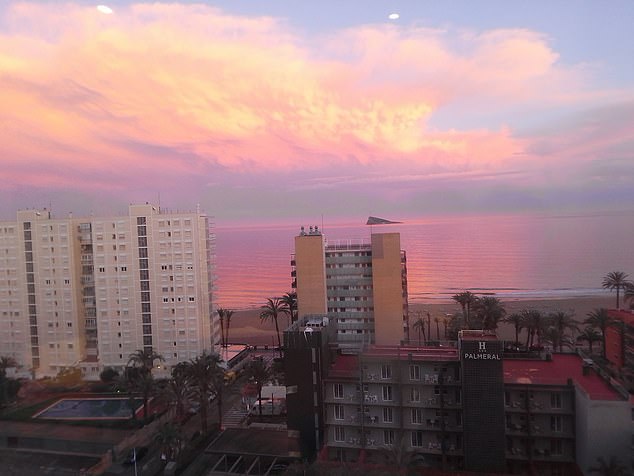 In the photo: The view from Tracy's hotel room in Benidorm, without fog.