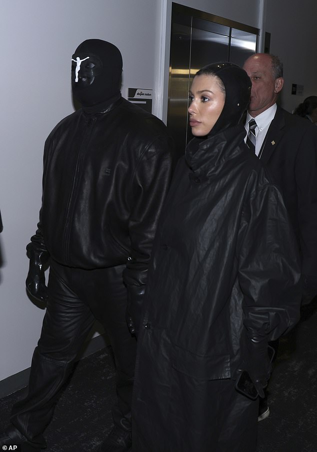 Kanye West, left, and Bianca Censori arrive during last year's NFL Super Bowl