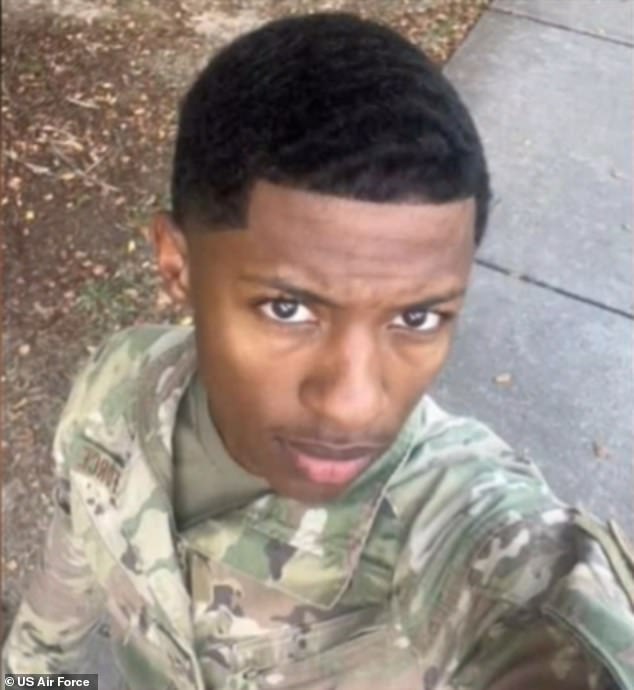 The black airman (pictured) was killed in his Florida apartment after police burst into the wrong apartment and shot him while his horrified friend watched on FaceTime.