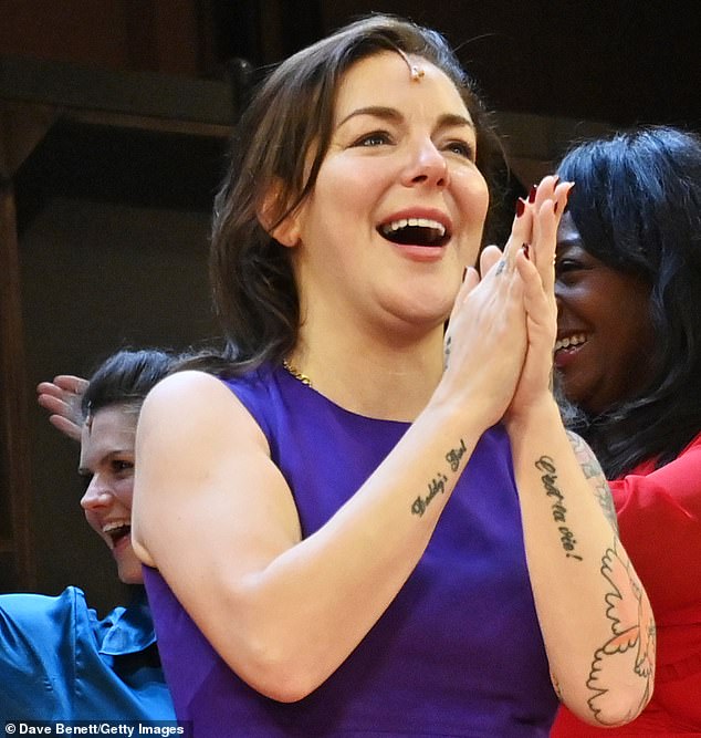 It comes after Sheridan broke down while discussing the failure of her play Opening Night (pictured as Myrtle Gordon's character at the Gielgud Theater last month).