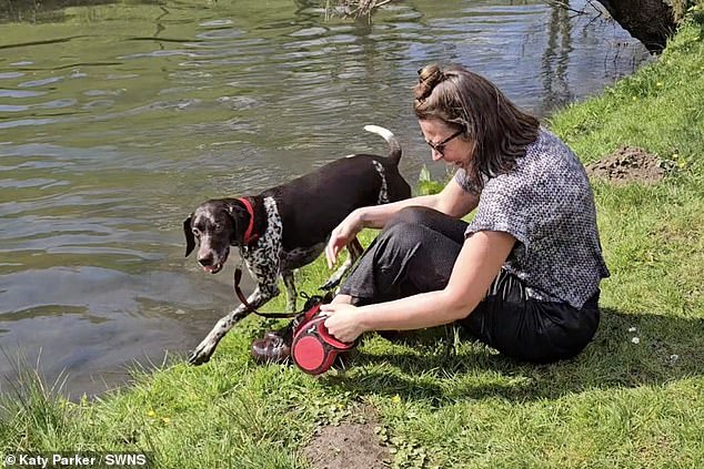 Steph Cousins, 35, was enjoying an idyllic walk with her dog Winnie, but was submerged in the water while playing with her pet.