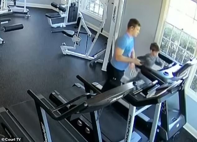 In sickening CCTV footage shown at Gregor's ongoing trial, Corey is seen continually falling off the treadmill, as Gregor continues to pick him up and put him back on the machine.