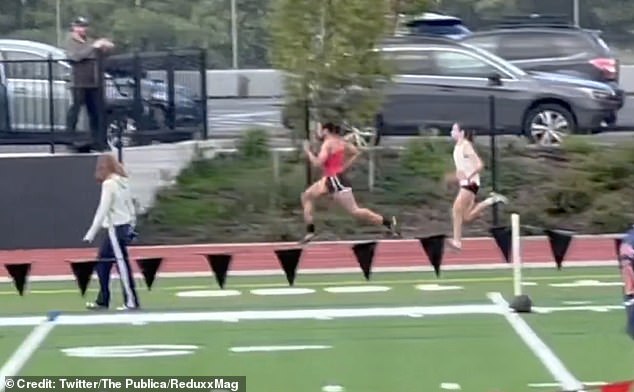 Gallagher placed first in the 400-meter race, crossing the finish line in 56.14 seconds on Wednesday. She appears in the lead during the contest.