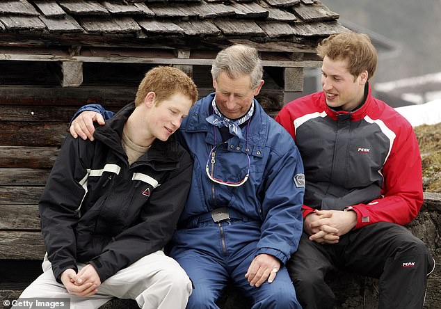 No senior members of the Royal Family arrived at the Invictus Games 10th anniversary event yesterday (Charles posed with his sons Prince William (R) and Prince Harry (L) during the Royal Family's ski holiday in Klosters in 2005).