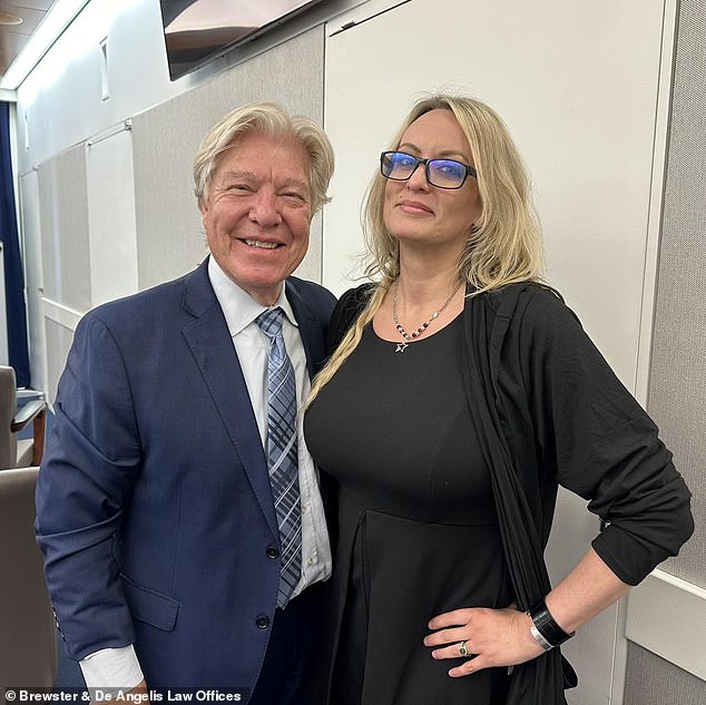 Stormy Daniels with her lawyer in the witness room. She testified for two days in Trump's hush money case.