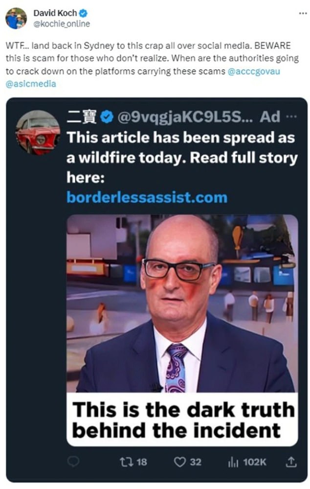 David Koch calls on ACCC to take action following fake news article (pictured)