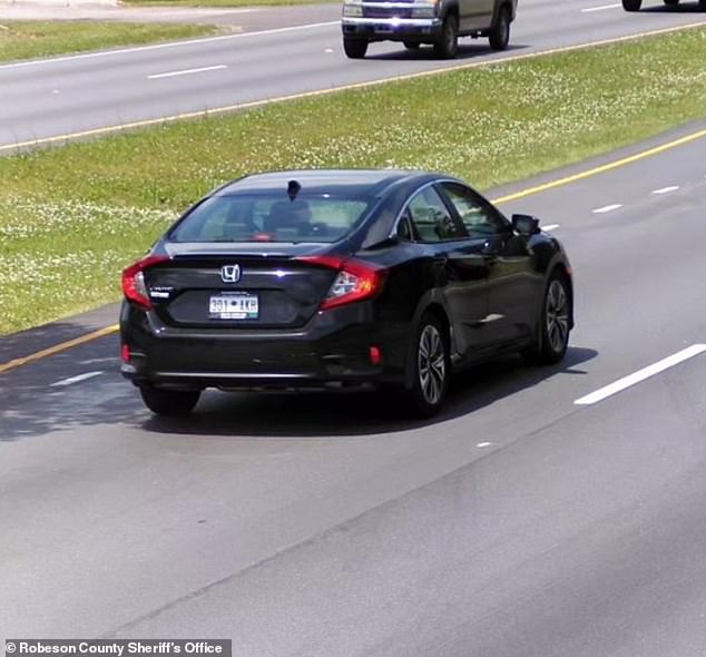 Miller's black Honda is seen traveling on Highway 501 near Four Mile Rd., Conway, South Carolina, on April 27, hours before his death.