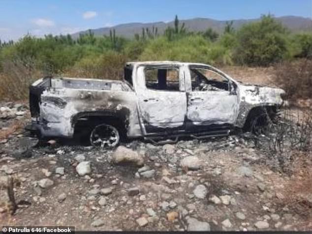 According to local media, blood was discovered in three abandoned tents where the brothers and their American friend were believed to have been staying before they disappeared. A truck, said to belong to either Jake or Callum, was also found burnt out on a nearby farm (pictured).