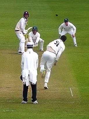 He took three wickets in the match, including that of England star Jack Leach (pictured)