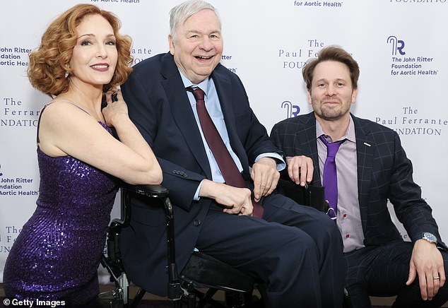 The elegant gala was a family affair, as Amy and Tyler were also seen squatting down to be photographed with John's brother Tom Ritter, who attended the party in a wheelchair.