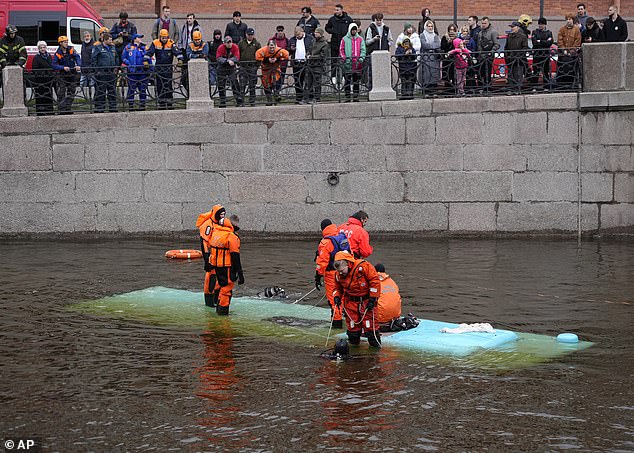 The crowd watched as rescuers continued searching the river after the horror accident.