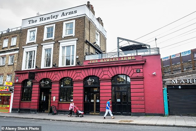 The Hawley Arms, located on Castlehaven Road in London, has been catapulted to notoriety by starring in a central location in the chilling drama, which is based on real events (file image)