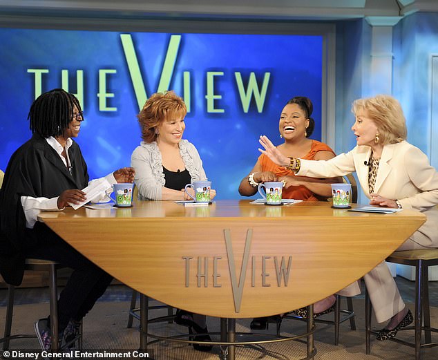 Whoopi photographed on the set of The View in 2010 with Joy, former host Sherri Shepherd and the show's co-creator Barbara Walters.