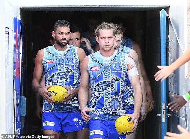 North Melbourne is shown wearing their Indigenous jerseys for their match against the Gold Coast Suns in Darwin in 2022.