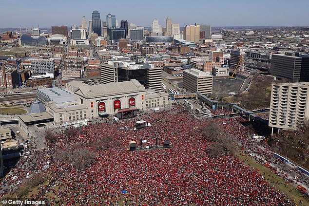 The Chiefs parade took place at Union Station in downtown Kansas City, Missouri, in February 2024.