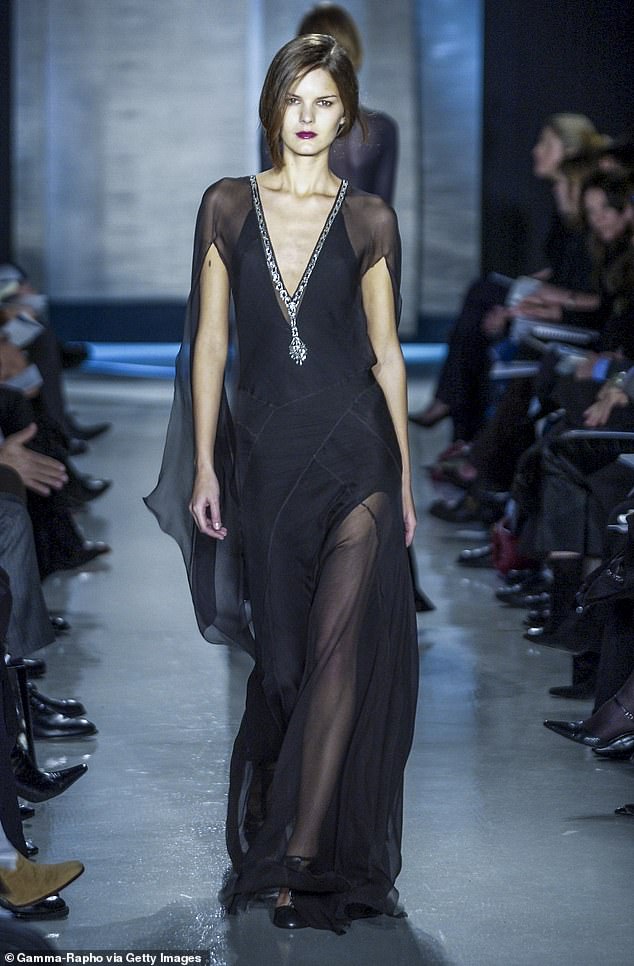 The silk chiffon dress was first seen on the runway during Fall 2002 New York Fashion Week.