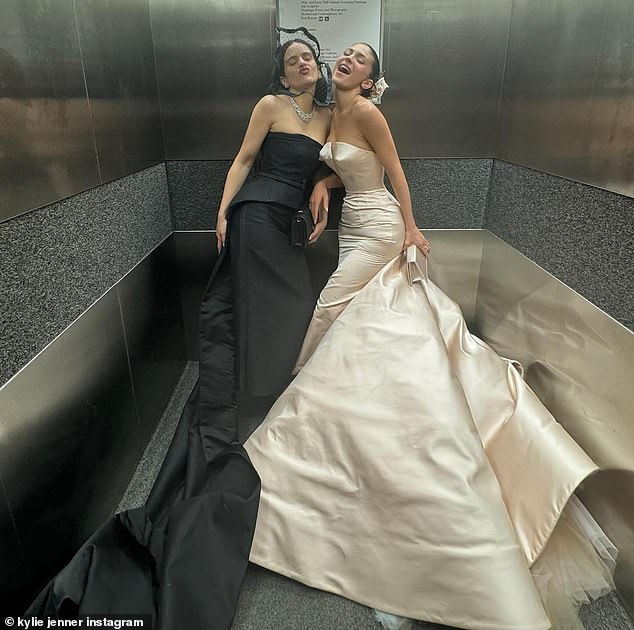 The beauty mogul also had a blast with singer Rosalía during the star-studded festivities, with the pair posing inside what appeared to be an elevator.